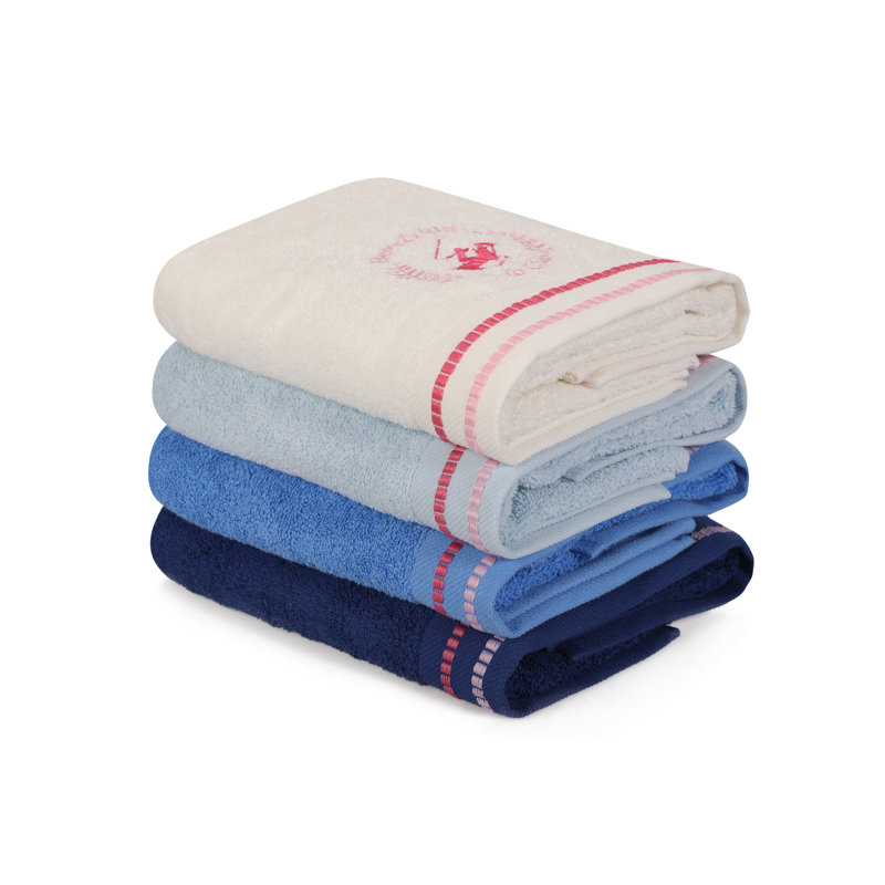 Ensemble de serviettes 4 pièces 100% coton, Bleu clair / bleu foncé / bleu / blanc