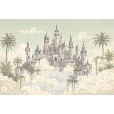 Fantaisie, château, papier peint, nuages flottants, livre de contes amovible, paysage, décoration murale