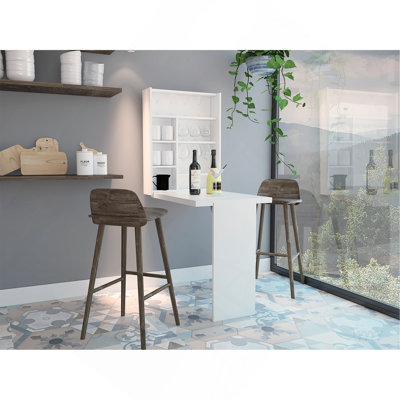 Vatta Wall Foldable Table, Seven Interior Shelves, Extending Table -White