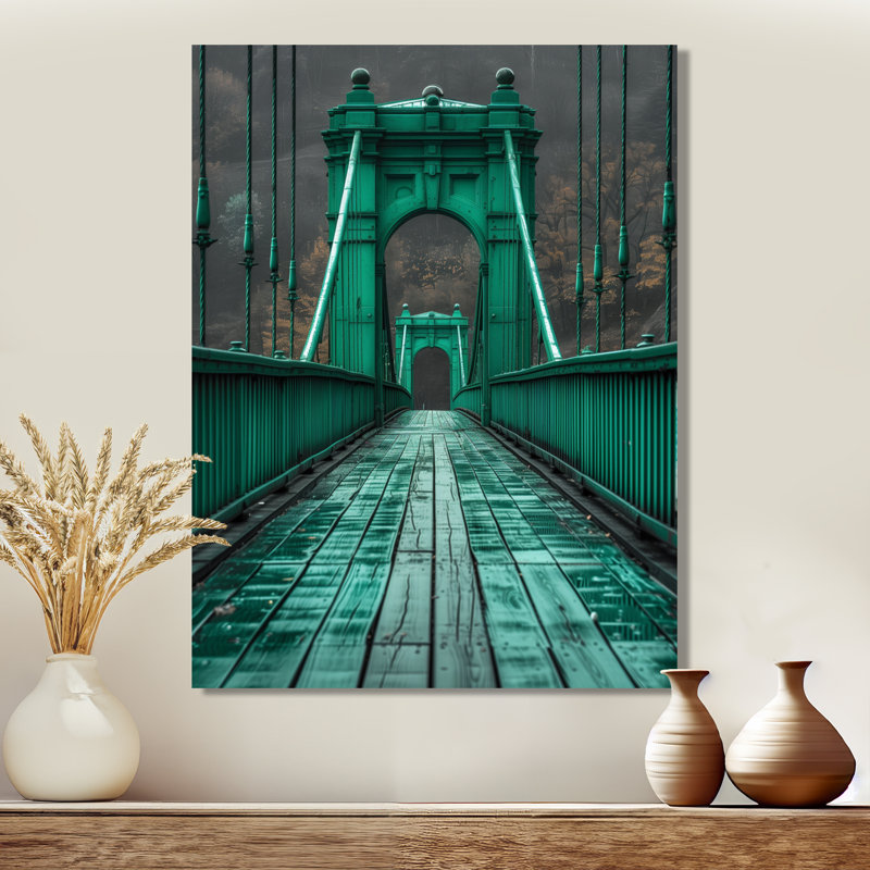 Monochromes vert, noir, pont, croisement, chemin II - art mural, Toile tendue, H 40 po x l 30 po x P 1,5 po