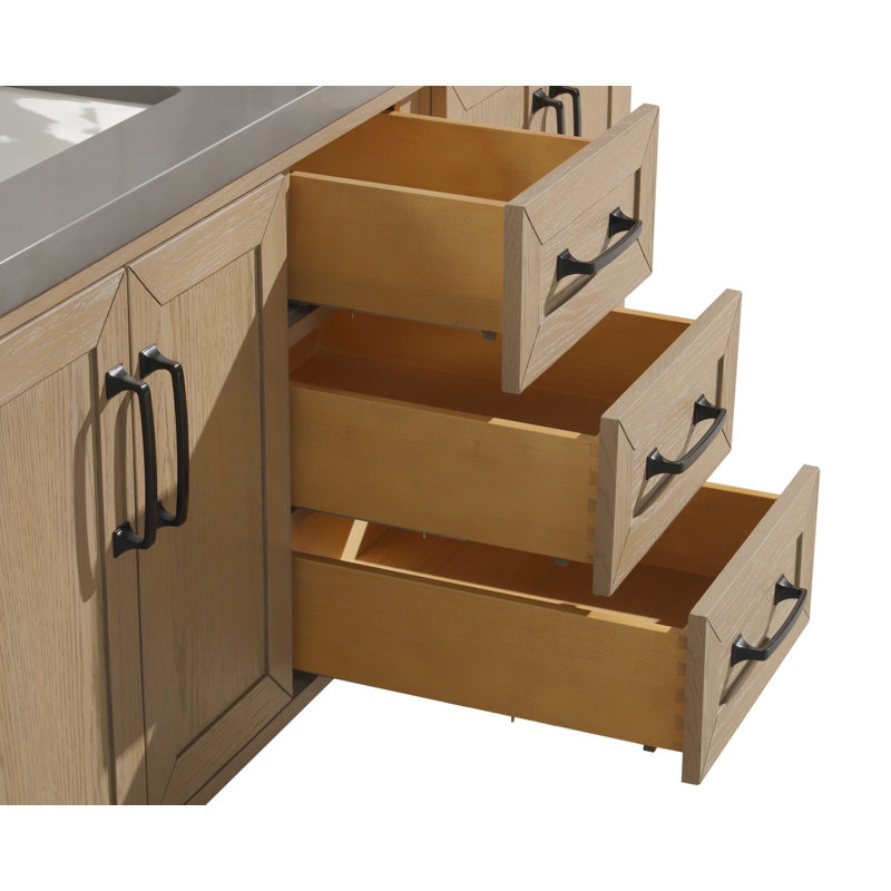 Venice 55" Oak Gray Double Sink Wall-Mount Vanity with Quartz Top