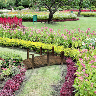 Stained Fir Wood Garden Bridge, 60"X26.5"X19", With For Pathway Solid Bridge , Backyard, Garden, And Stream Decor
