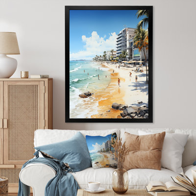 Honolulu beige turquoise Miami Beach, reproduction d'art sur toile