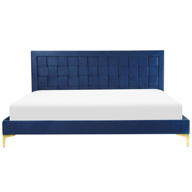 Rajmund Upholstered Velvet Bed, Super King (6'), Navy Blue