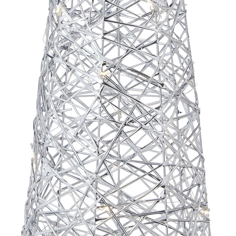 Metallic Silver 3pc Cone Set, Pre-Lit with Micro Warm White LED Lights, Battery Operated
