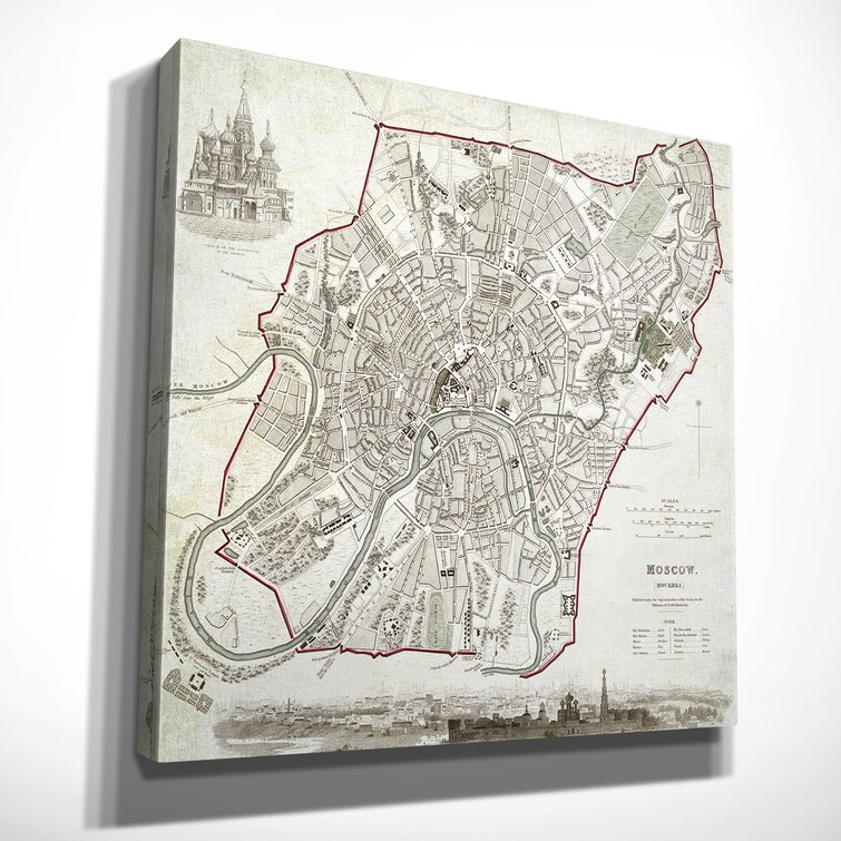 40" H x 40" W x 1.5" D 'Vintage Moscow City Map I' Graphic Art Print on Wrapped Canvas