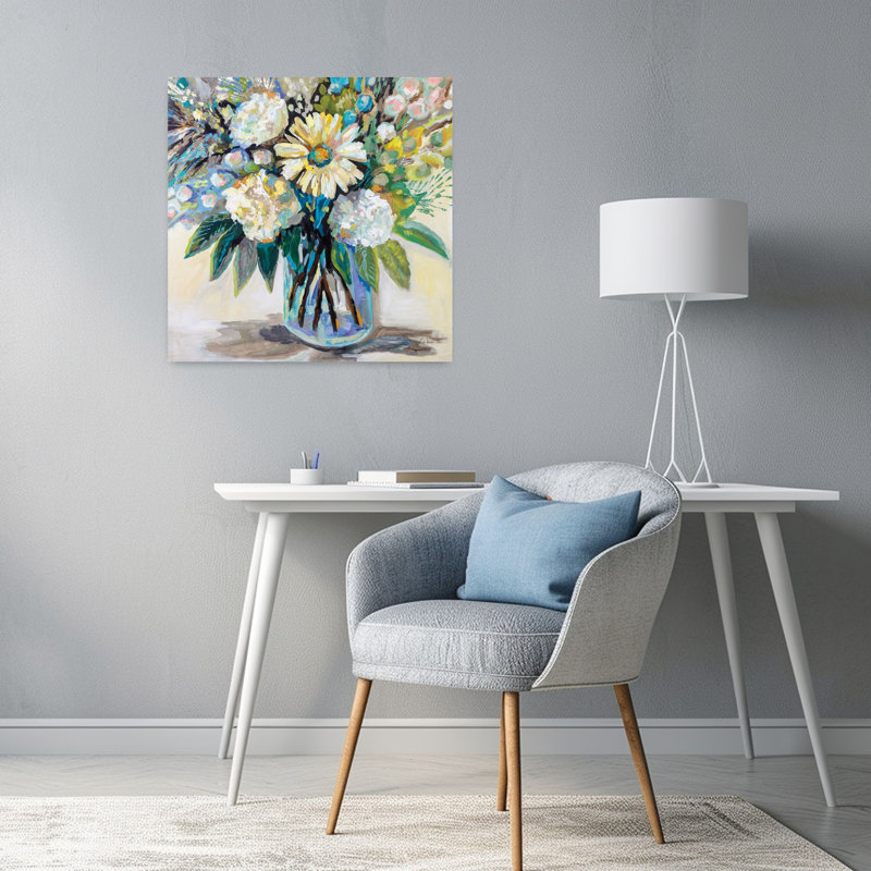 Soleil contemporain avec art noir et bleu, H 24 po x l 24 po