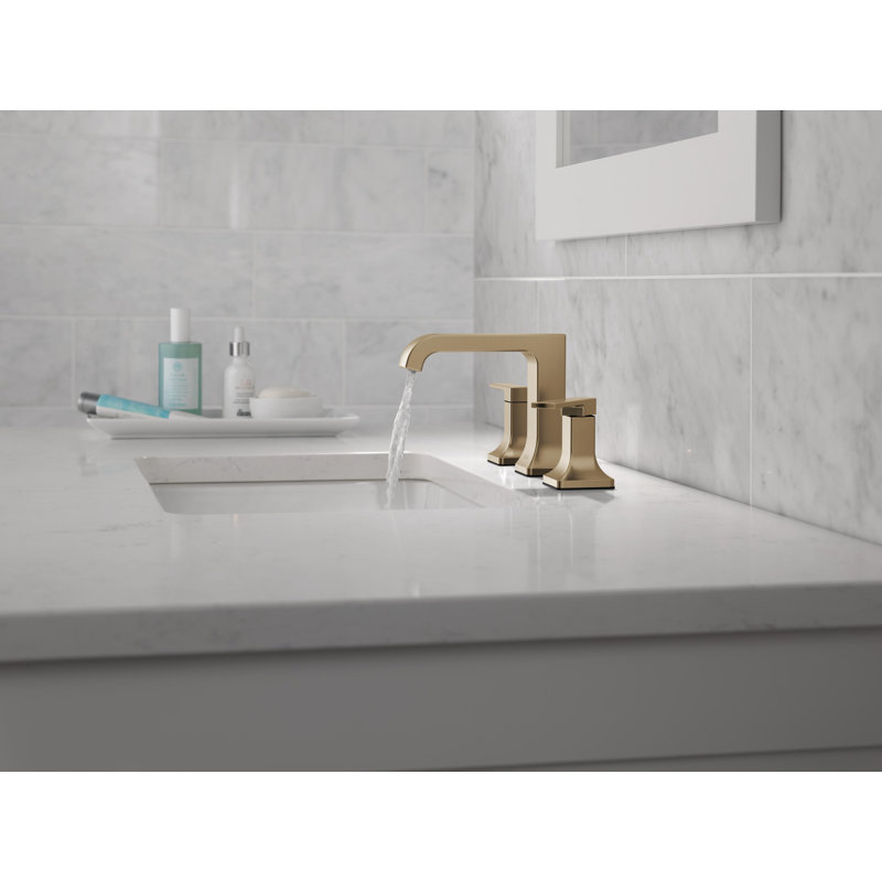 Velum Widespread Curved Bathroom Faucet 3 Hole, 2-handle Bathroom Sink Faucet with Drain Assembly, Champagne Bronze
