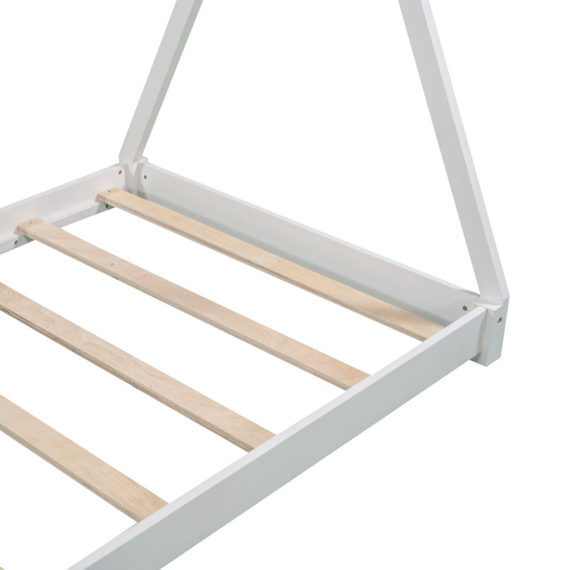 House Platform Bed With Triangle Tructure, White