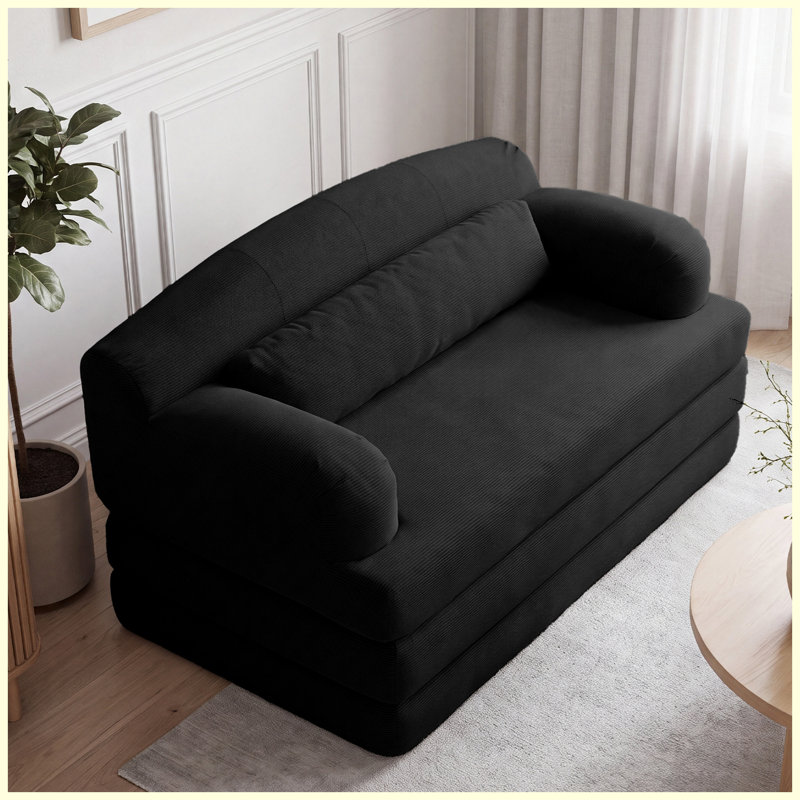 Causeuse convertible 2 places en velours côtelé Canapé-lit futon convertible (noir), L 57,09 po, Velours côtelé noir