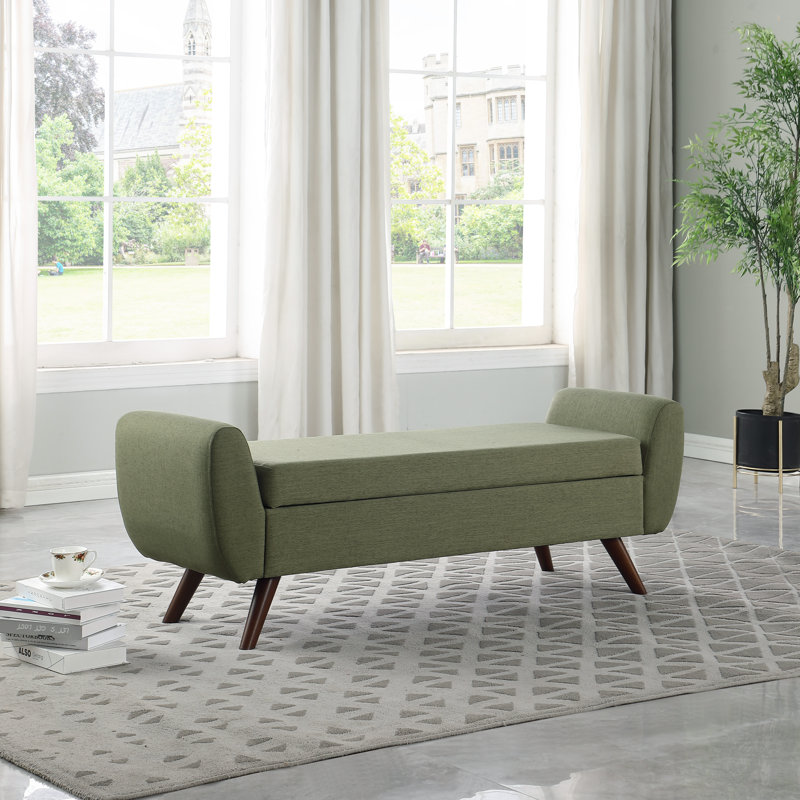 Amsi Upholstered Storage Bench, Oliver Green Woven