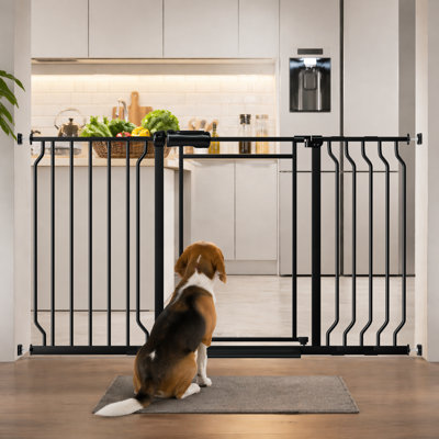 Triple Lock Pet Gate with Clear Acrylic Panel - Adjustable 48-56" Wide Pressure Mount for Stairs, Doorways Metal Black