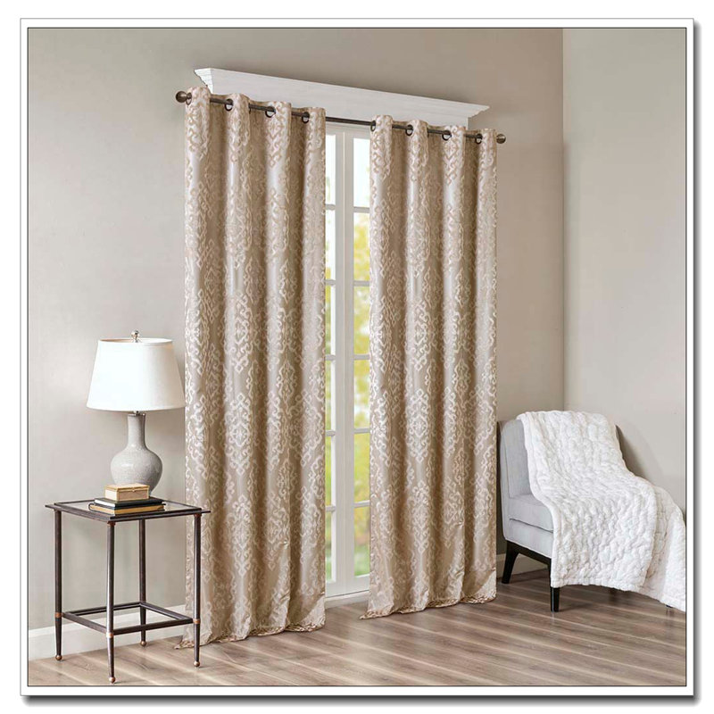 Knitted Jacquard Damask Total Blackout Grommet Top Curtain Panel(Only 1 Pc Panel), Champagne, 50" W x 95" L