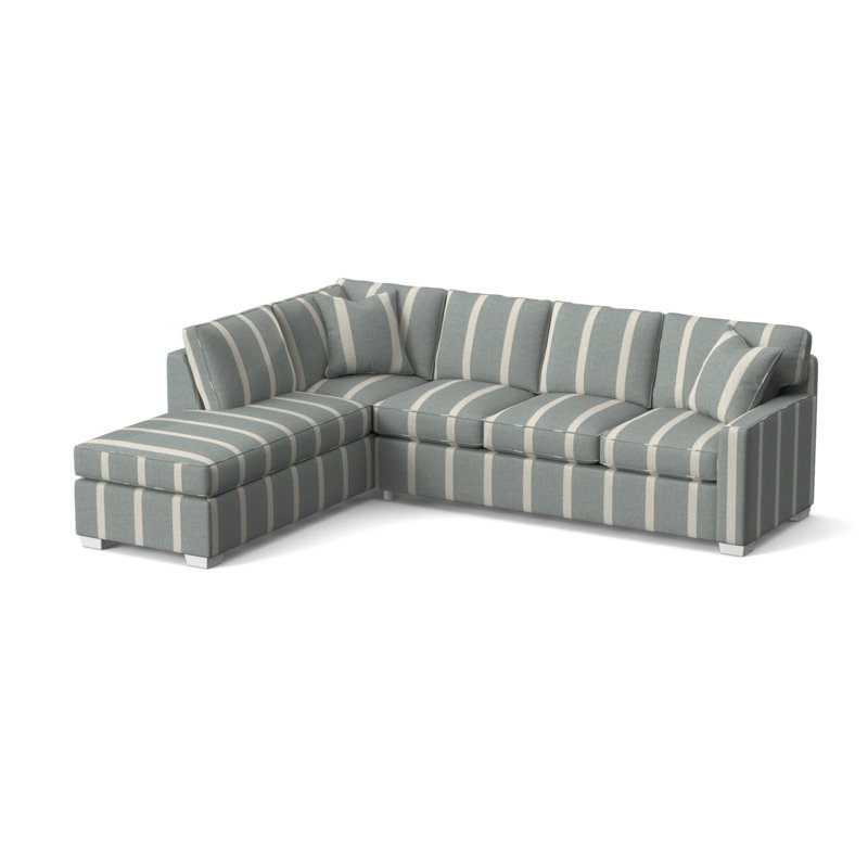 Frye Sofa and Chaise, Left Hand Facing, Light Blue and White Stripe; 0256-54, Frost White