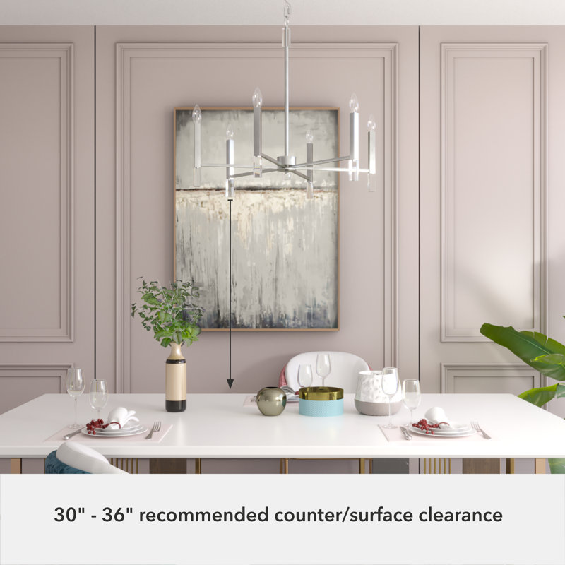 Luminaire lustre 6 lumières Hunter Sunjai, Nickel brossé, H 69 po x l 30 po x P 30 po