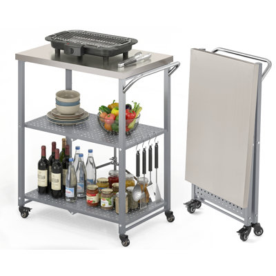 Table de barbecue extérieure pliante avec 2 roulettes verrouillables