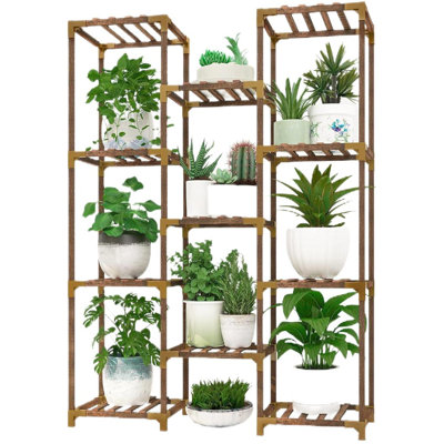 11 Grid Solid Wood Shelf Plant Display Stand - Multi-Tier Indoor Outdoor Flower Rack by Rebrilliant