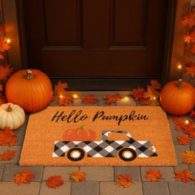 Paillasson d'automne à motif citrouille d'automne, paillasson Welcome Coir 30 po x 17 po avec envers antidérapant en PVC, paillassons d'automne pour l'extérieur, vestibule, porche, tapis en fibre de noix de coco durable, décoration intérieure naturelle