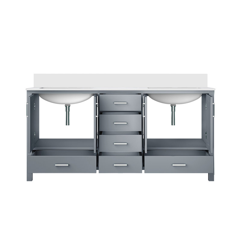 Meuble-lavabo double avec comptoir en quartz, Gris foncé