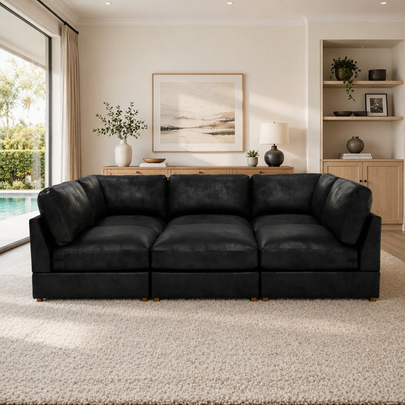 Canapé modulaire rembourré en velours côtelé, Brown Faux Leather