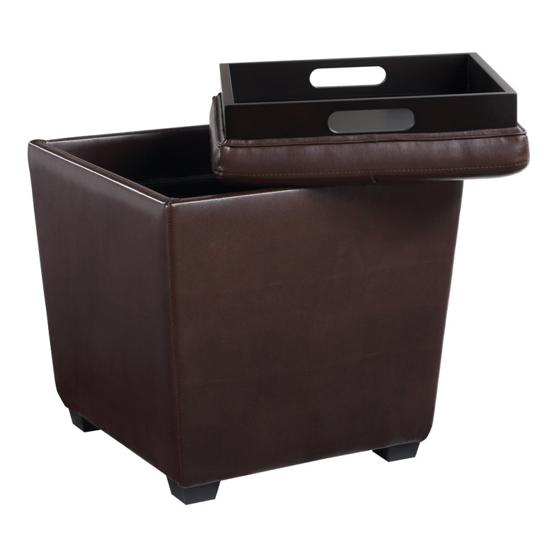 Repose-pieds de rangement carré en similicuir de 16,25 po Anick, Similicuir cacao
