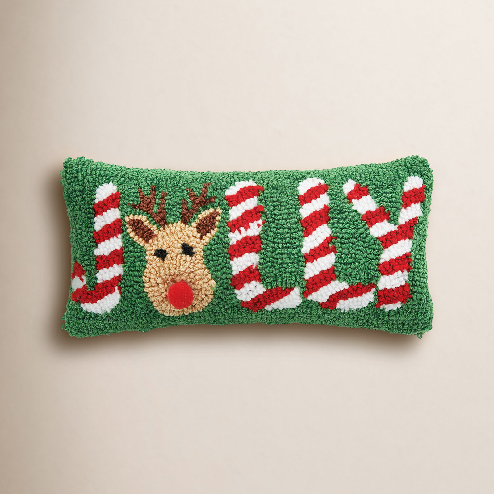  Jolly Deer Hooked Throw Pillow