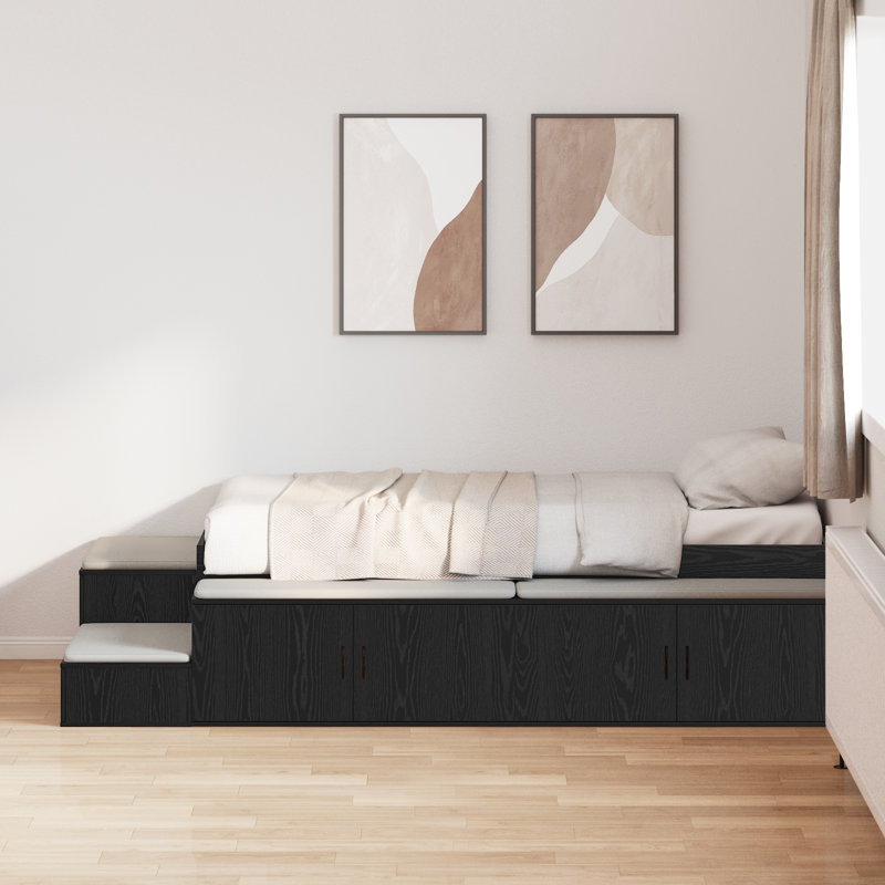 Storage Bed Frame, 100 x 200cm, Black Oak