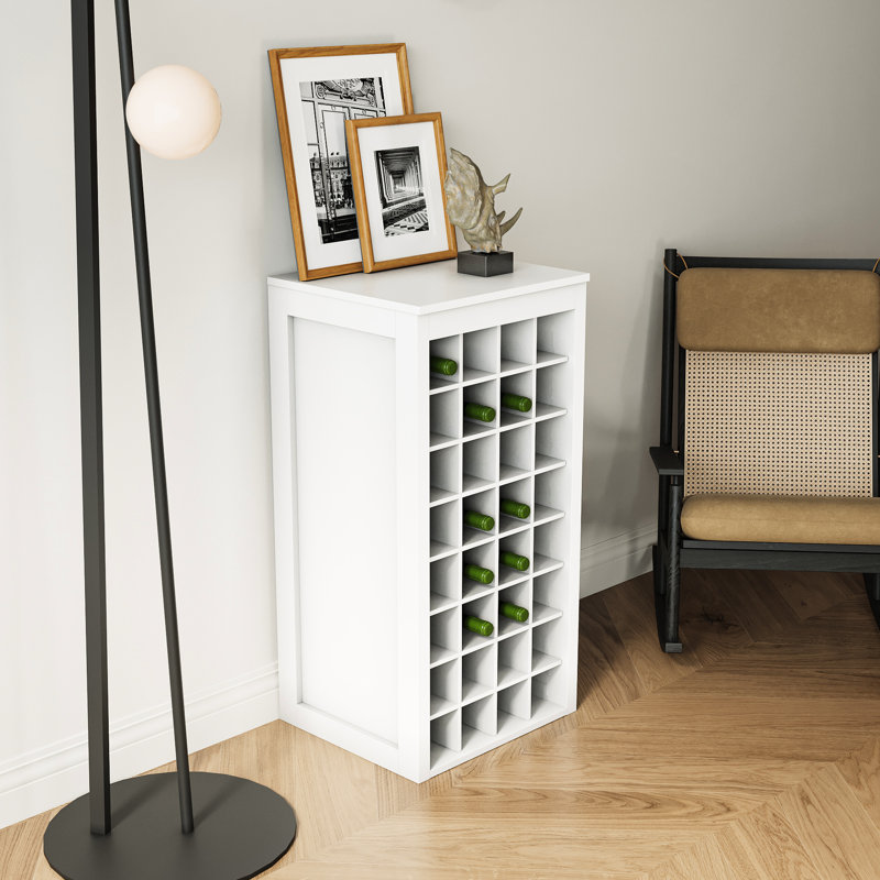 32 Modular Buffet Wine Cabinet, Dark Finish, Straight Line Design, 15.82"D X 17.39"W 35.69"H, Particle & Board Simple Lines,