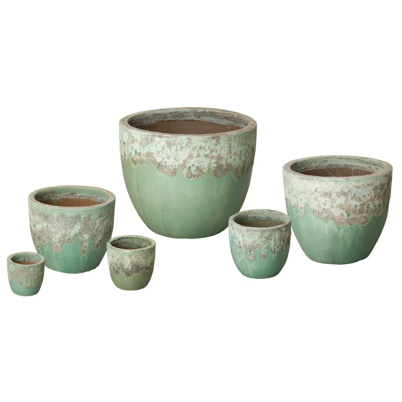 Handmade Ceramic Pot Planter, Teal, 9'' H x 9'' W x 9'' D