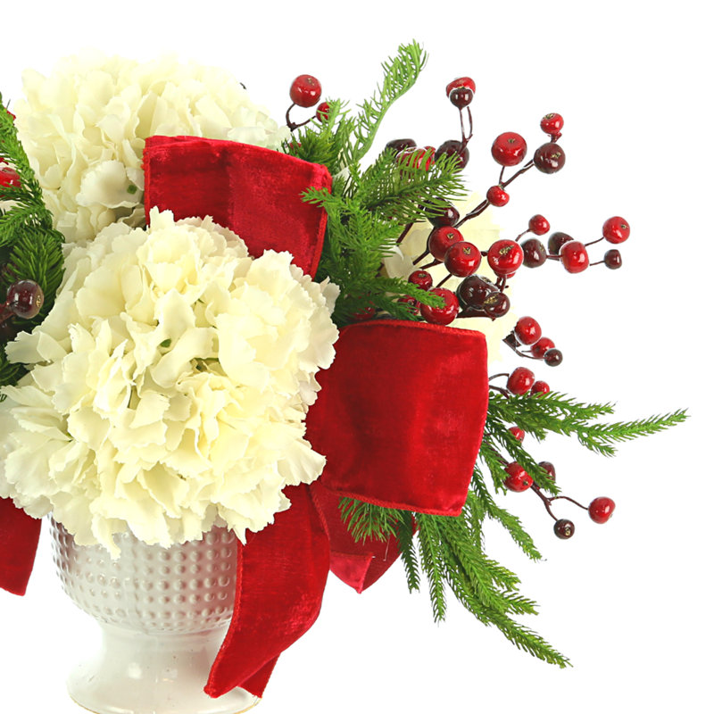Hydrangea And Evergreen Holiday Arrangement