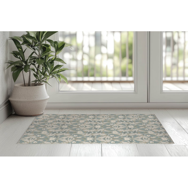 Ogee Leaf Indoor Doormat, 48" W x 72" L, Dusty Blue