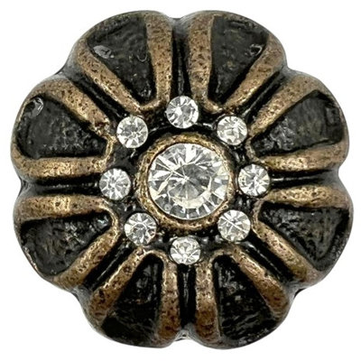 Ensemble de six boutons de tiroir en fer et en faux cristal noir et doré