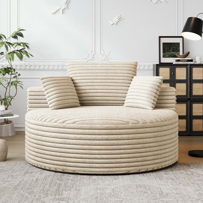Canapé simple en velours côtelé avec coussins, Beige