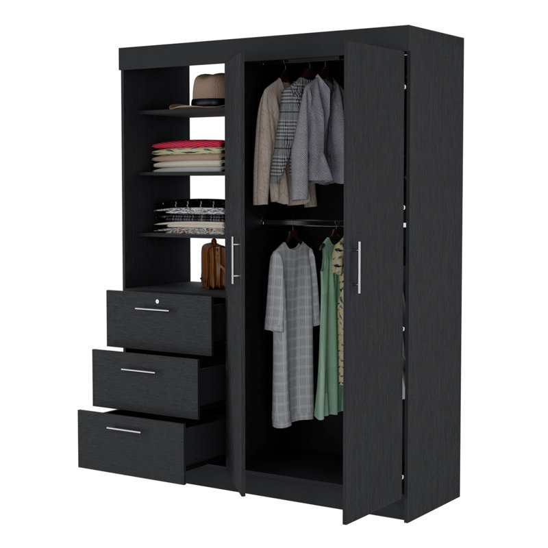 Armoire noire à 3 tiroirs, H 79 po x l 59 po x P 20,4 po, Noir