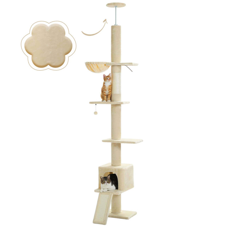 Beige Adjustable Height 5-Tier Sisal Cat Tree Tower