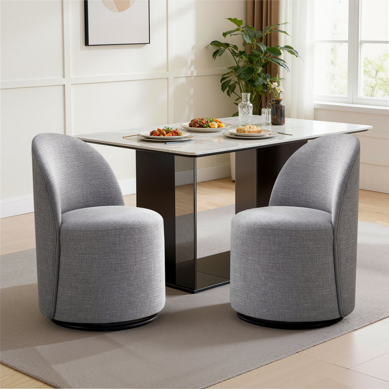 Upholstered Fully Assembled Swivel Dining Chairs (Set of 2), Linen Gray