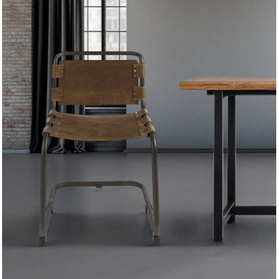 Chaise d'appoint à dossier ouvert en cuir brun et noir