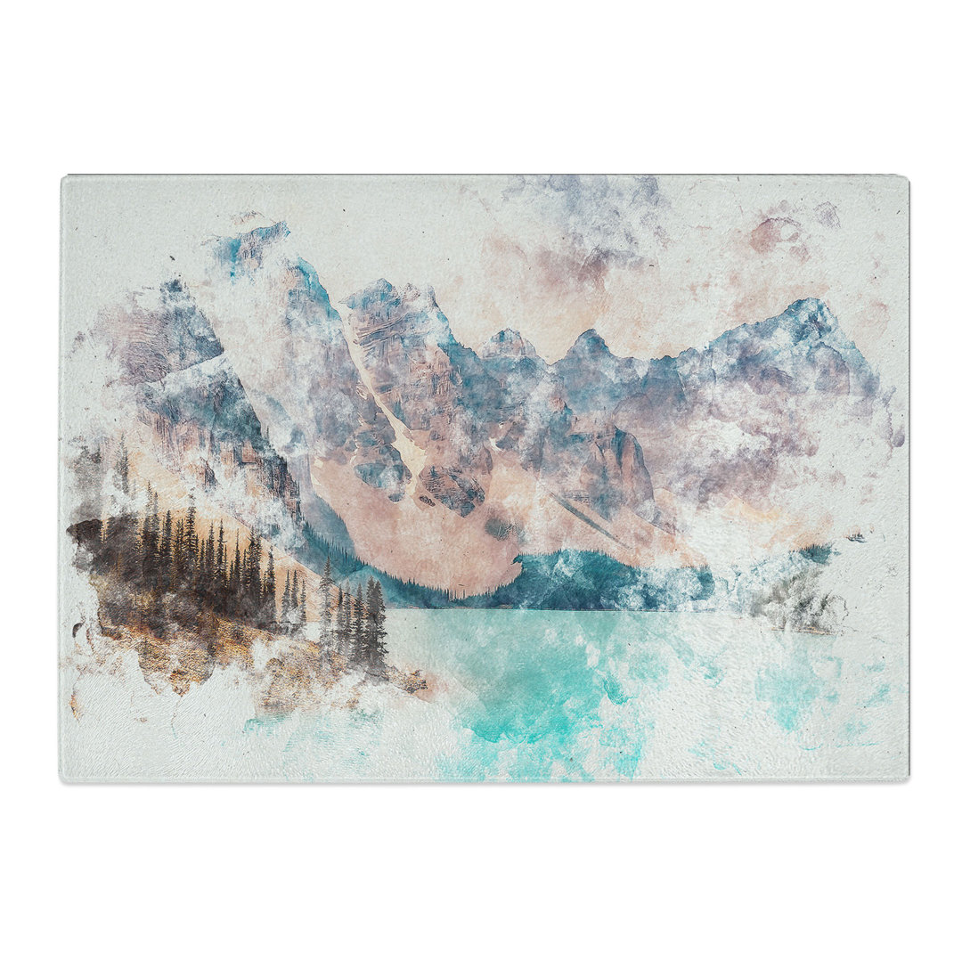 Tempered Glass Mountains by Lake Moraine Canada Chopping Board