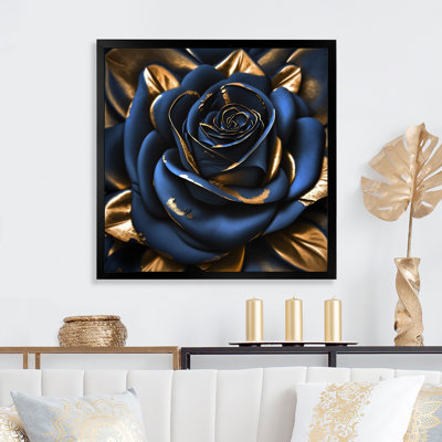 Gilded Rose In Kings Blue II - imprimé floral rose sur bois