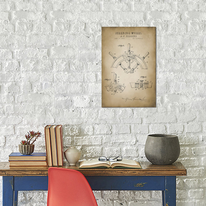 Nautique, volant - impression sur toile tendue, H 12 po x l 8 po x P 0,75 po, Toile tendue, Pas de tapis