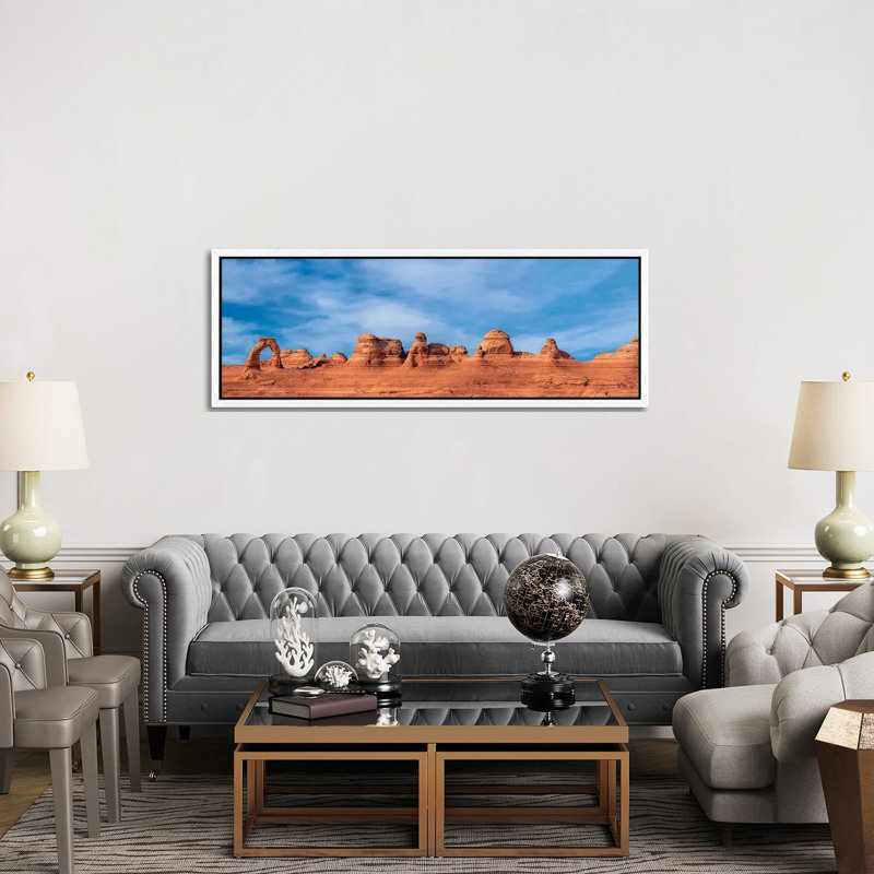 Delicate Arch Full Panorama 1 Piece Panoramic Wall Art on Canvas, 152.4 cm H x 50.8 cm W x 4.445 cm D, White Floater Framed