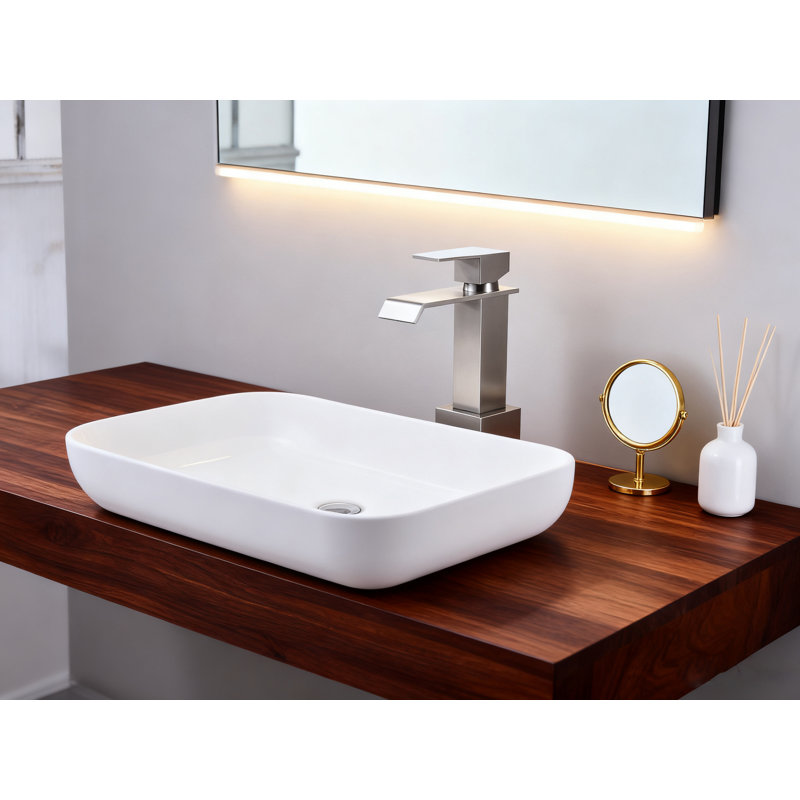 Robinet de lavabo de salle de bain Waterfall - poignée simple + bonde escamotable (sans trop-plein), acier inoxydable