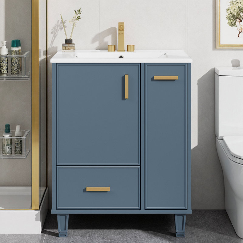 Meuble-lavabo moderne 24 po avec lavabo, armoire de rangement à fermeture en douceur et plateau en céramique pour petits espaces