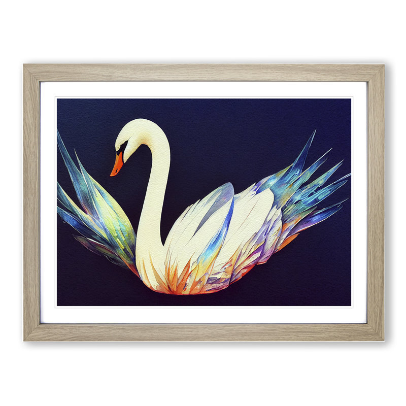 Magical Swan Vol.2 - Framed Print, 25cm H x 34cm W x 2cm D, Oak