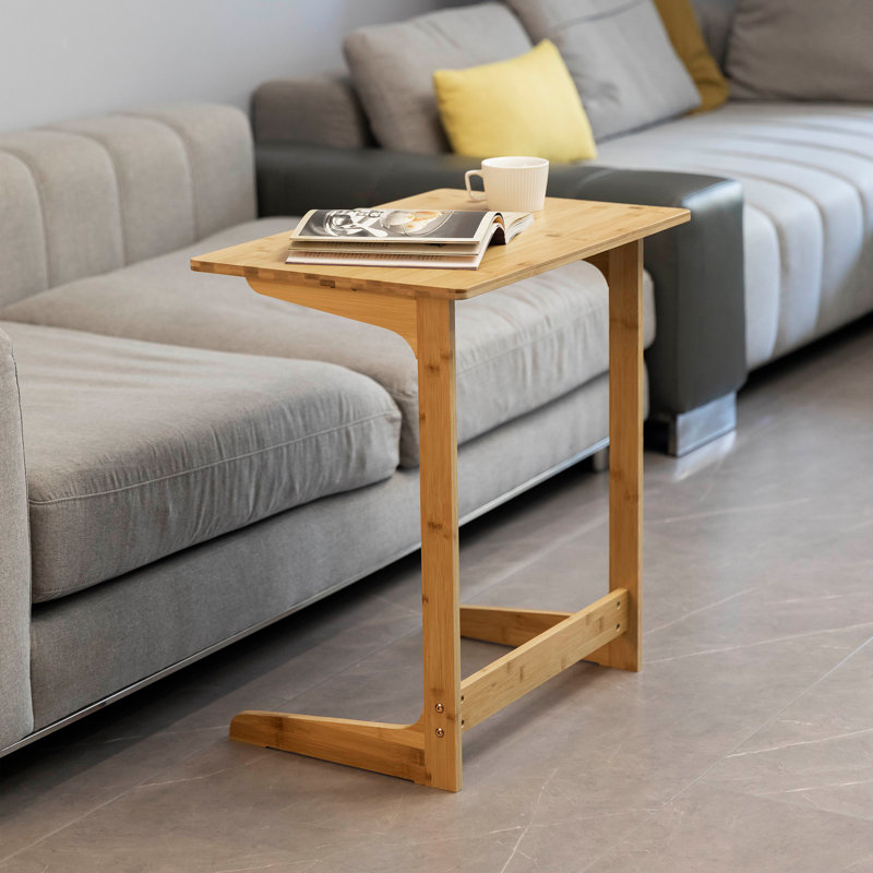 Natural Bamboo C-Shaped TV Tray Table for Sofa and Bed