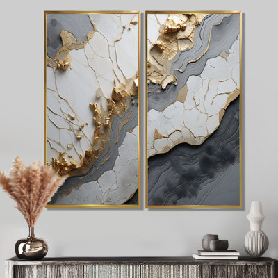 Minimalism White Gold Poteries - Abstract Spirals Canvas Wall Art