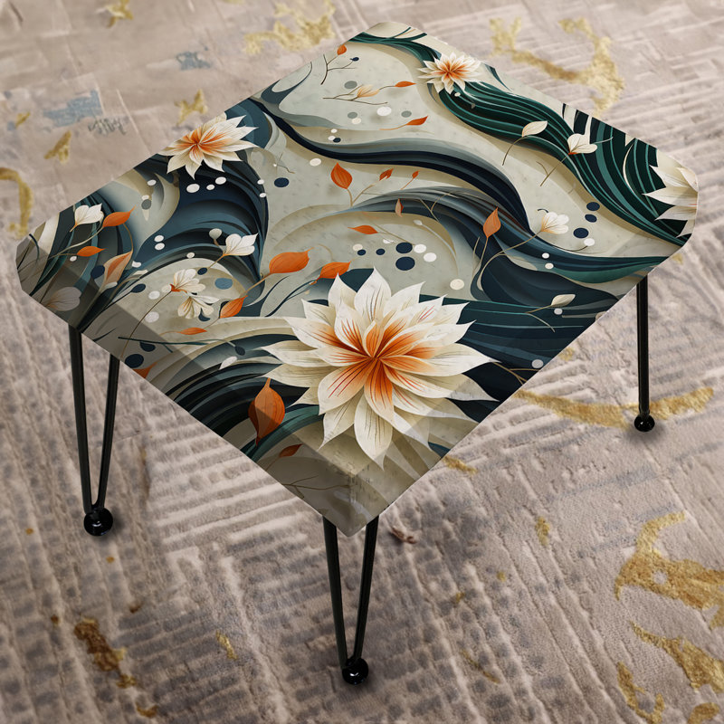 White And Teal Floral Essence Of Tranquility - Floral Rectangle Ottoman