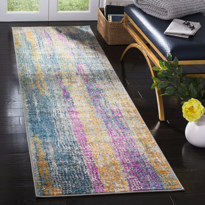 Felty Abstract Blue/Fuchsia Area Rug, Runner 2'3" x 8'