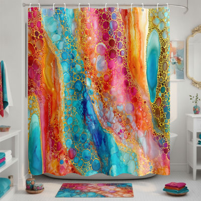 Abstract Fluid Art Colorful Shower Curtain 72" x 72", Alcohol Ink Gold Vein Agate Bath Curtain, Water-Resistant Polyester Shower Curtains for Bathroom Decor