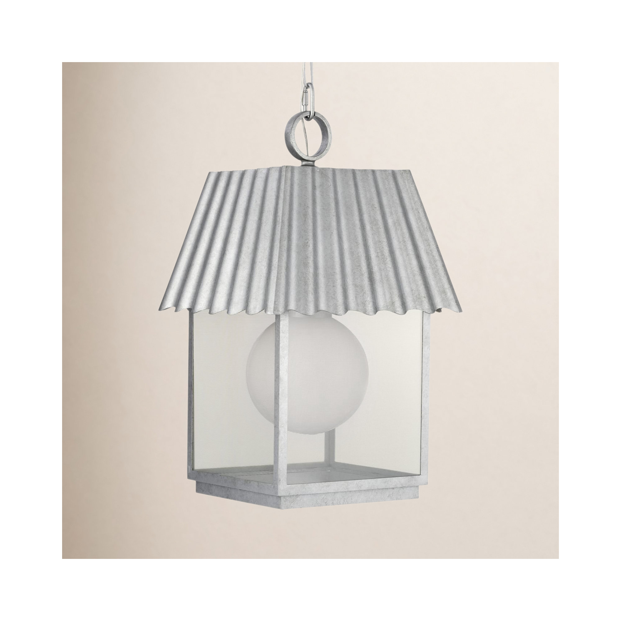 Godin Transparent Outdoor Metal Hanging Lantern, Galvanized